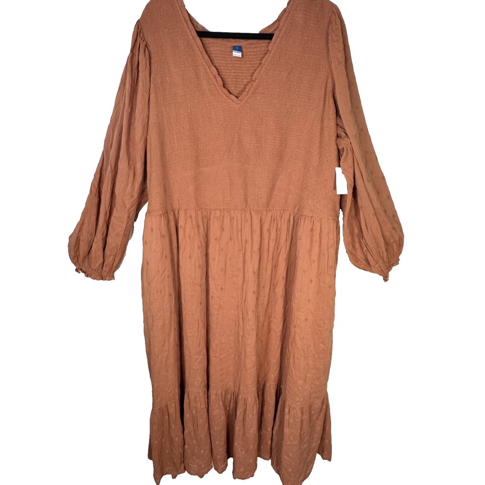 NWT Old Navy Maxi Dress Women 4X Terra Cotta NWT Smocked Tiered Long Sleeve Boho